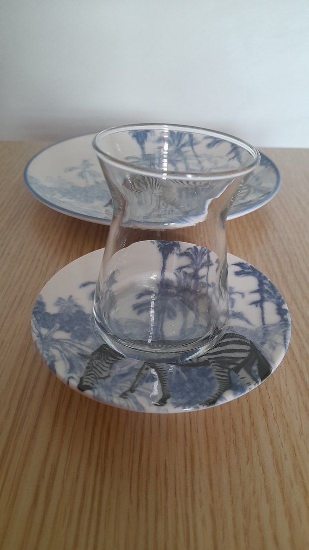 Mavi Zebra Desenli Porselen Çay Tabağı ve kahvaltı pasta tabağı - Görsel 2