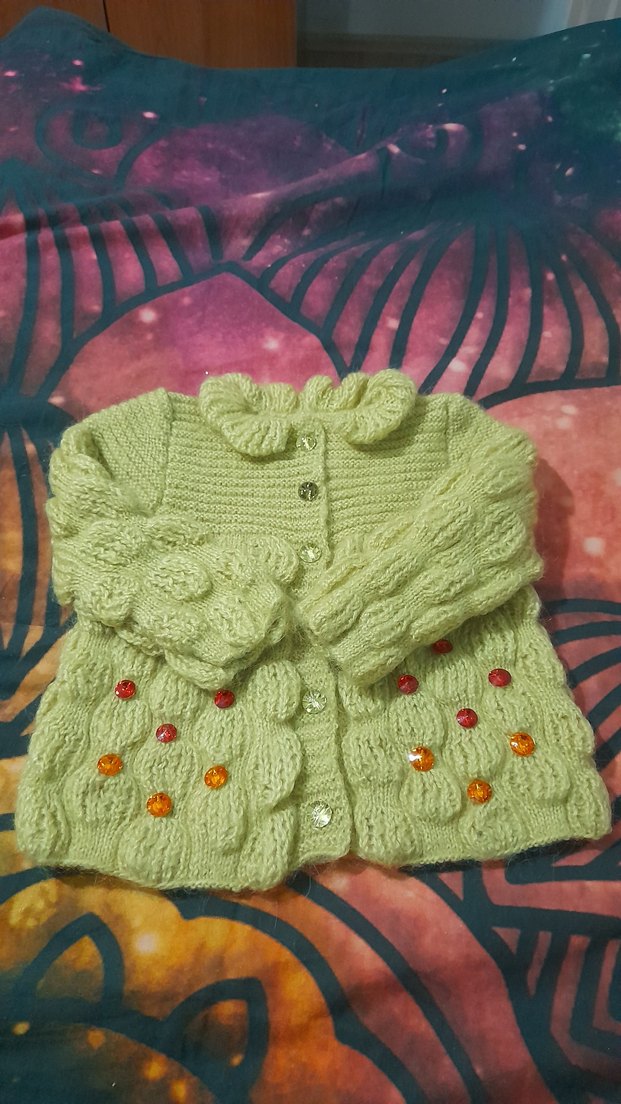 Fıstık Yeşili El örgüsü kız bebek hırkası - Görsel 3