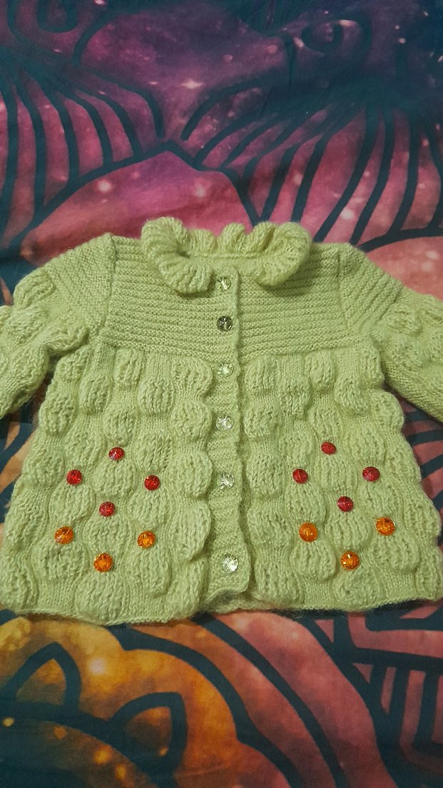 Fıstık Yeşili El örgüsü kız bebek hırkası - Görsel 2