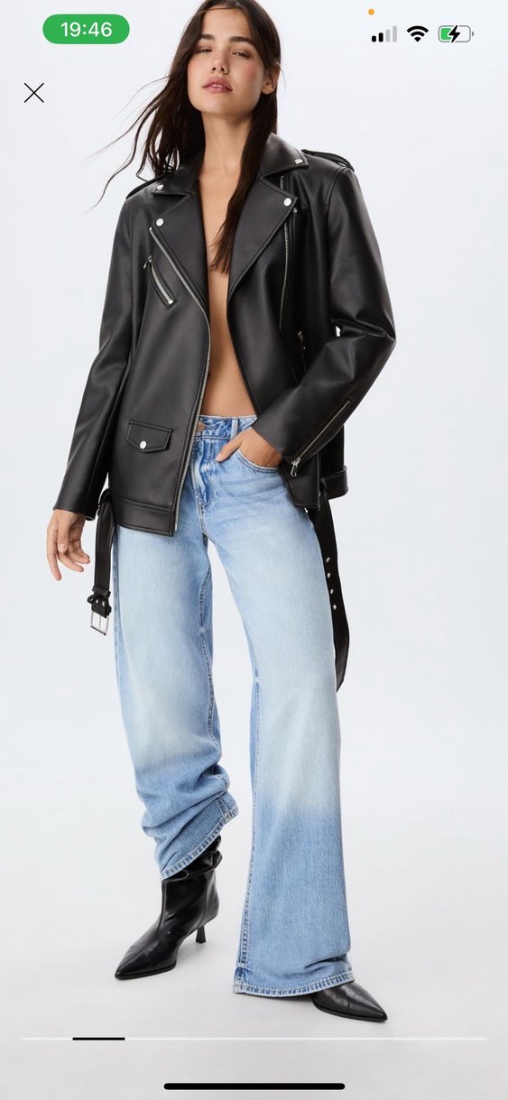 Kadın Siyah Deri Biker Ceket - Görsel 4