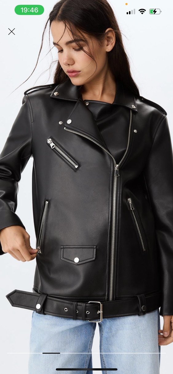 Kadın Siyah Deri Biker Ceket - Görsel 5
