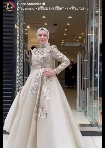 SATILIKK+şal İşlemeli Beyaz Uzun Abiye Elbise - Görsel 2