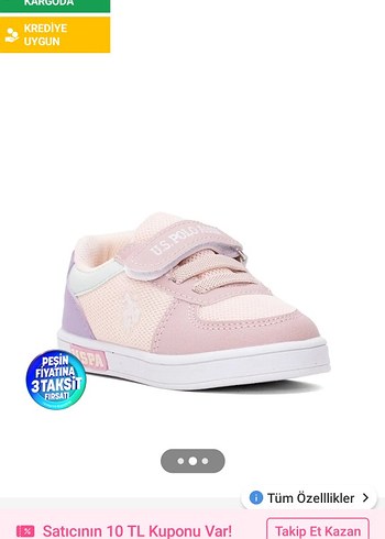 Kız Çocuk Pembe Velcro Bağcıklı Spor Ayakkabı