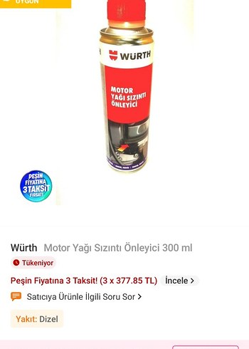 Würth Motor Yağı Sızıntı Önleyici 300 ml