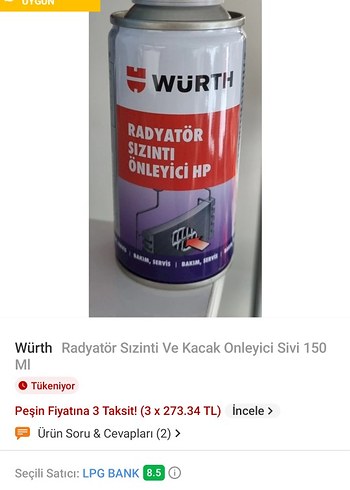 Würth Radyatör Sızıntı Önleyici Sıvı 150 ml