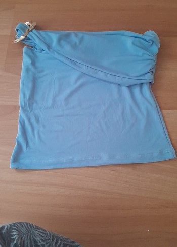36 Beden mavi Renk Mavi Drapeli Tek Omuz Mini Bluz