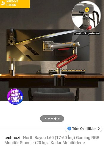 technozi North Bayou L60 Kırmızı RGB Monitör Standı - Görsel 7