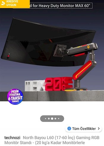 technozi North Bayou L60 Kırmızı RGB Monitör Standı - Görsel 4