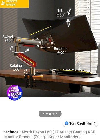 technozi North Bayou L60 Kırmızı RGB Monitör Standı - Görsel 5