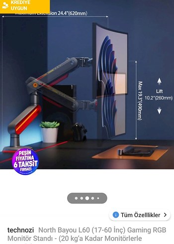 technozi North Bayou L60 Kırmızı RGB Monitör Standı - Görsel 3