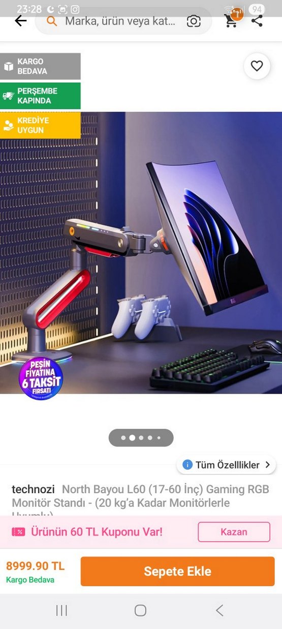 technozi North Bayou L60 Kırmızı RGB Monitör Standı - Görsel 2