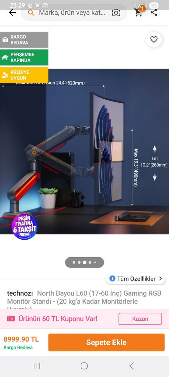 technozi North Bayou L60 Kırmızı RGB Monitör Standı - Görsel 3