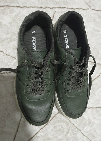 Kadın Haki Deri Kamuflaj Sneakers - Görsel 2