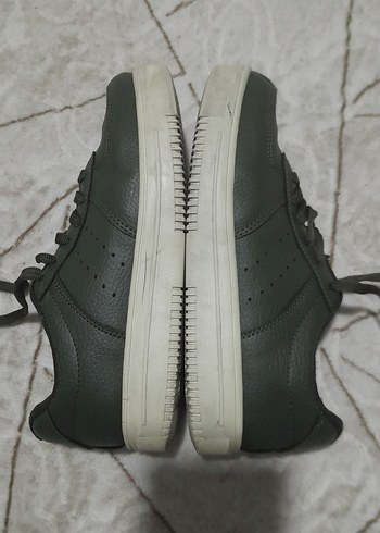 Kadın Haki Deri Kamuflaj Sneakers - Görsel 5