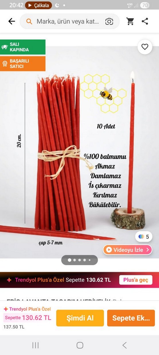 Bordo İnce Mum 16 adet - Görsel 2