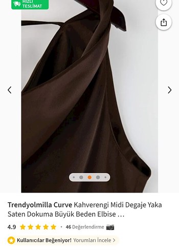 Kahverengi Saten Uzun Drapeli Elbise - Görsel 5