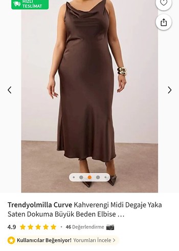 Kahverengi Saten Uzun Drapeli Elbise - Görsel 7