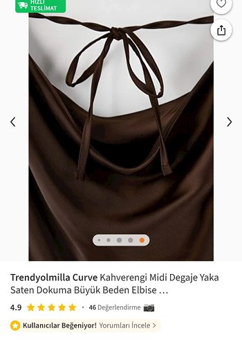 Kahverengi Saten Uzun Drapeli Elbise - Görsel 4