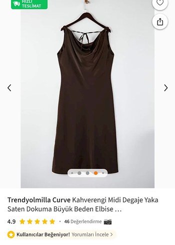 Kahverengi Saten Uzun Drapeli Elbise - Görsel 3