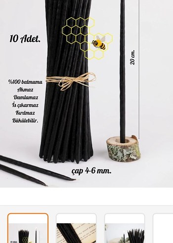 Siyah balmumu İnce Mumlar 11 adet - Görsel 2