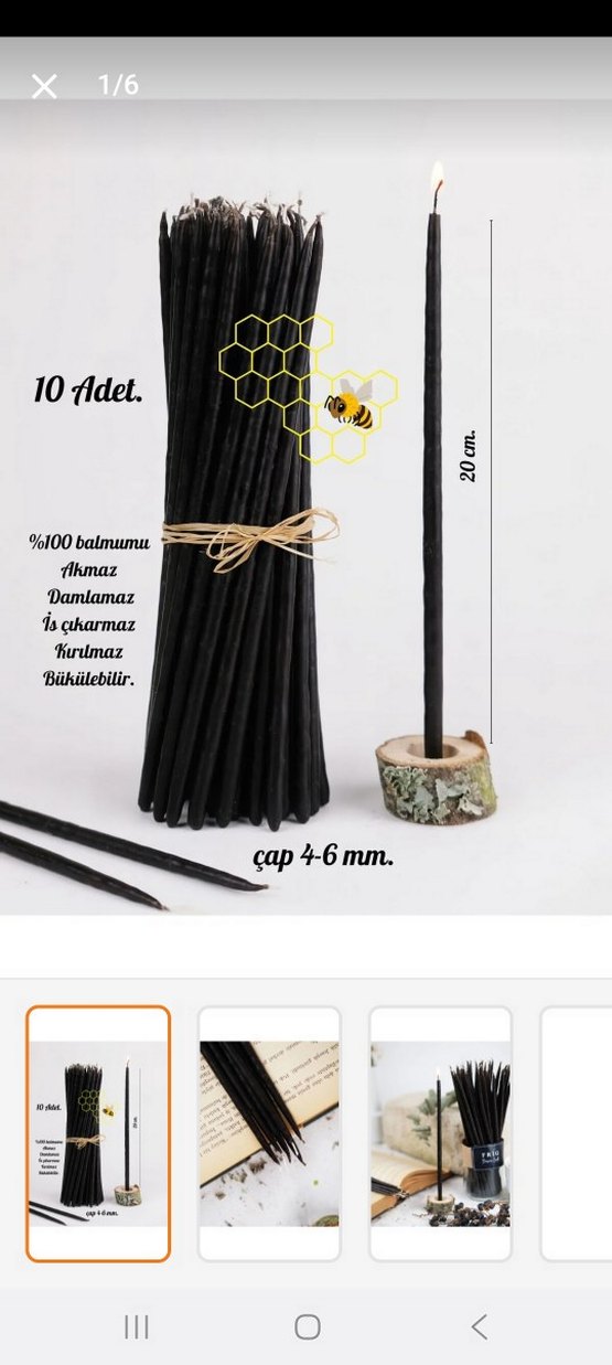 Siyah balmumu İnce Mumlar 11 adet - Görsel 2