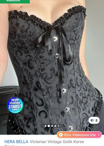 Diğer Hera Bella Siyah Gotik Dantelli Straplez Bustiyer