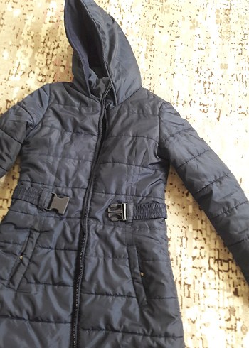 Kemer Detaylı Uzun Lacivert Kadın Kışlık Mont - Görsel 2