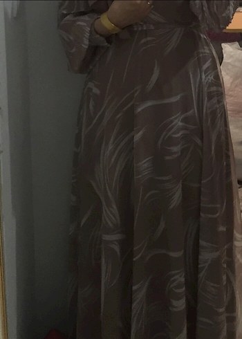 Uzun Kollu Bej Bohem Uzun Elbise - Görsel 4