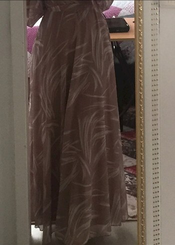 Uzun Kollu Bej Bohem Uzun Elbise - Görsel 2