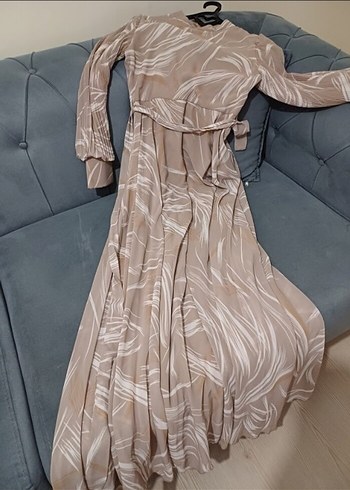 Uzun Kollu Bej Bohem Uzun Elbise - Görsel 7