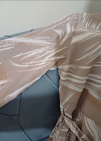 Uzun Kollu Bej Bohem Uzun Elbise - Görsel 6