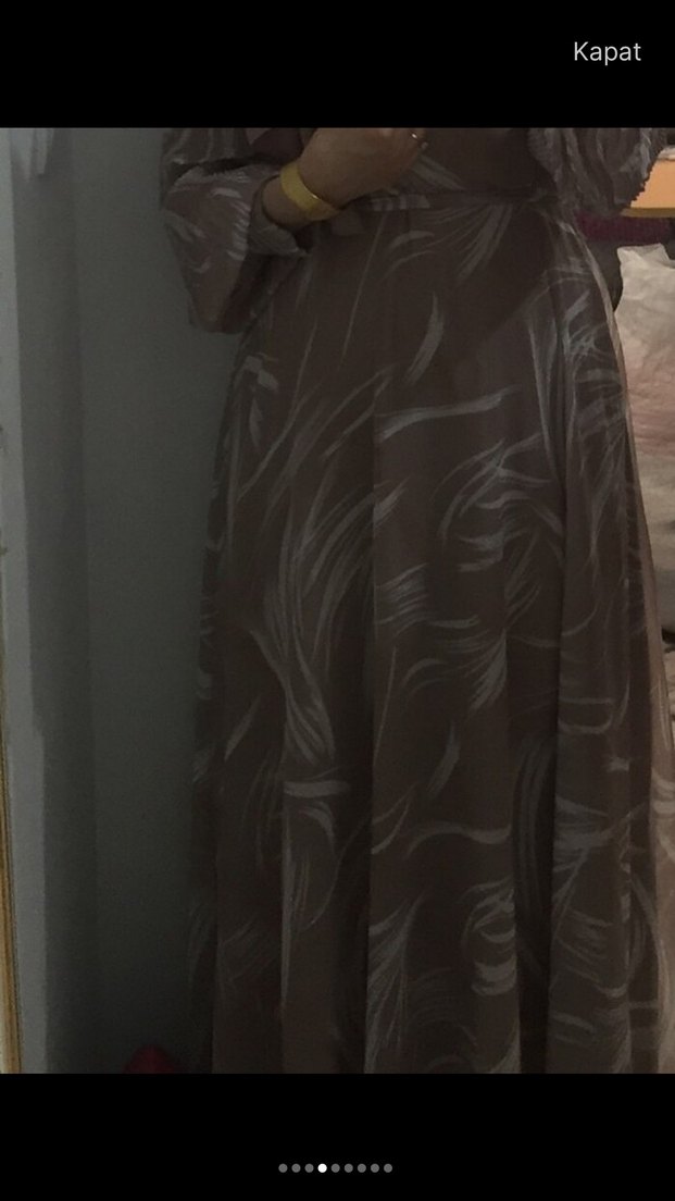 Uzun Kollu Bej Bohem Uzun Elbise - Görsel 4