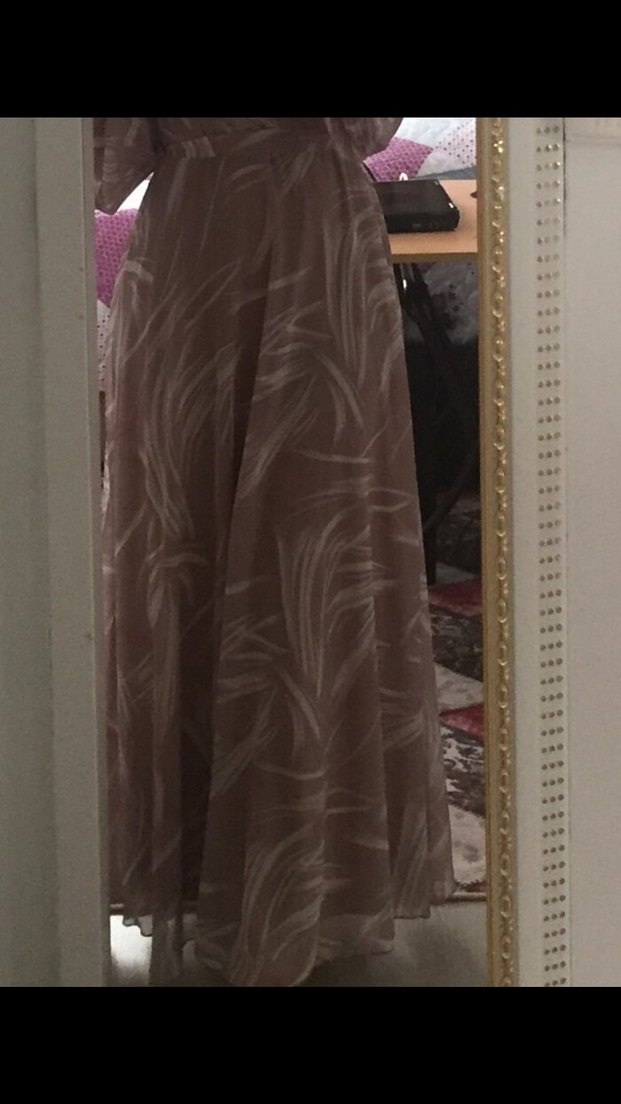 Uzun Kollu Bej Bohem Uzun Elbise - Görsel 2