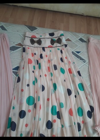 Pembe Pilili Uzun Bohem Etek - Görsel 4