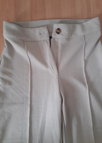 Bej Midi Keten Kadın Kumaş Pantolon - Görsel 2