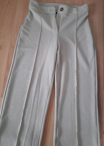 Bej Midi Keten Kadın Kumaş Pantolon - Görsel 3