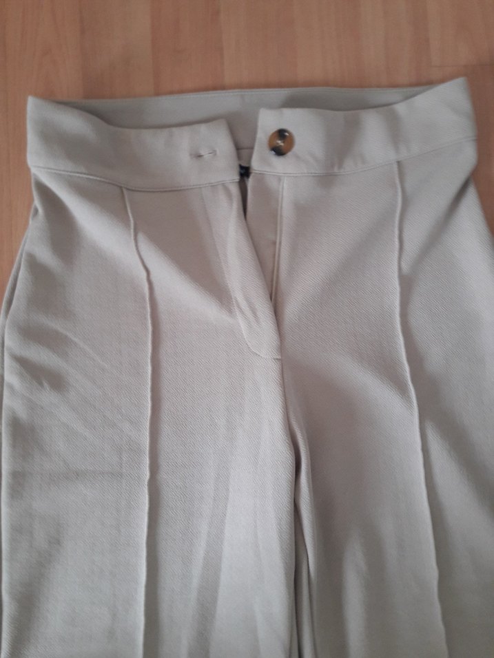 Bej Midi Keten Kadın Kumaş Pantolon - Görsel 2