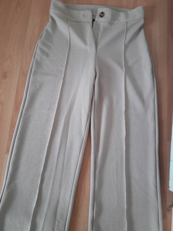 Bej Midi Keten Kadın Kumaş Pantolon - Görsel 3