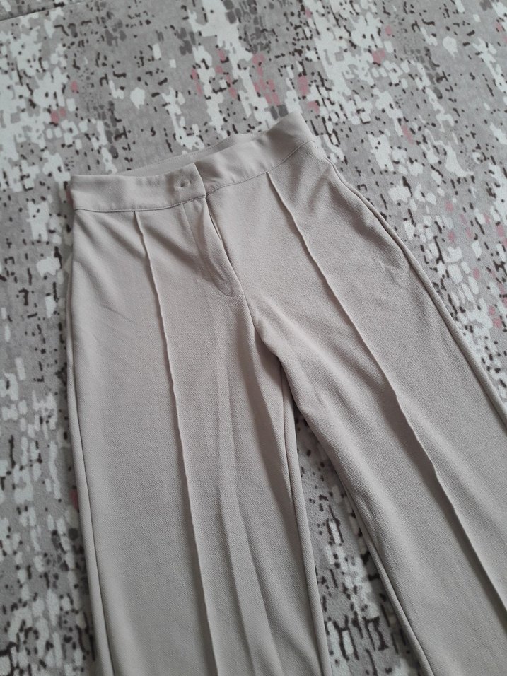 Bej Midi Keten Kadın Kumaş Pantolon - Görsel 5