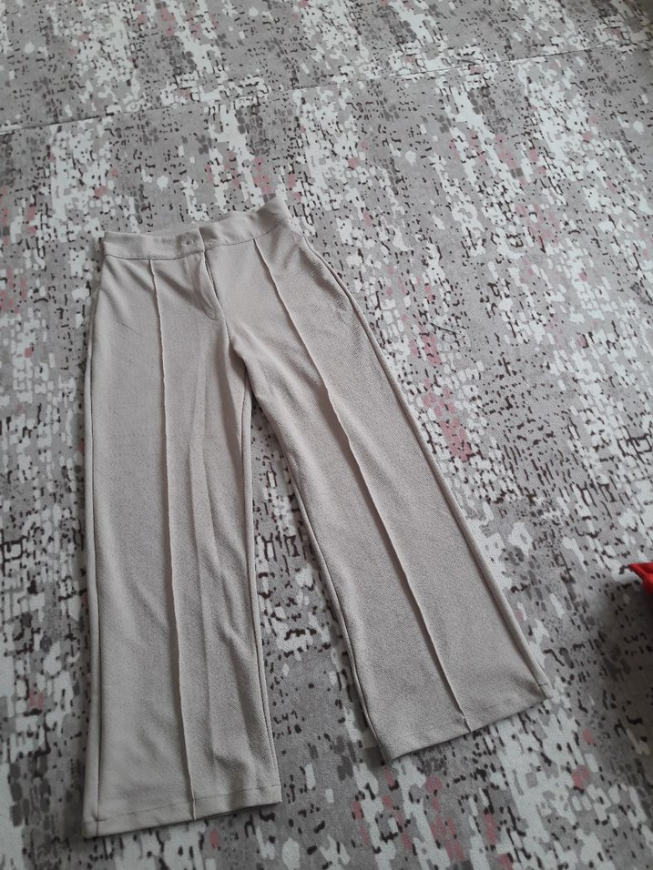 Bej Midi Keten Kadın Kumaş Pantolon - Görsel 4