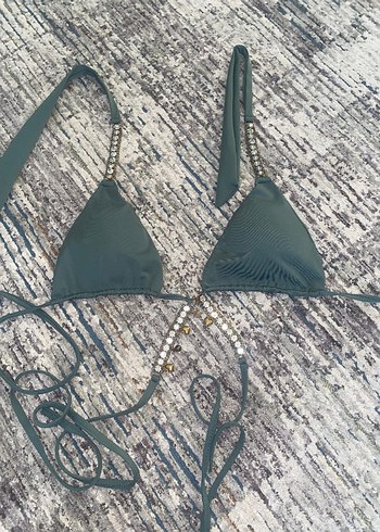 s Beden İnce Askılı Boncuklu Yeşil Bikini