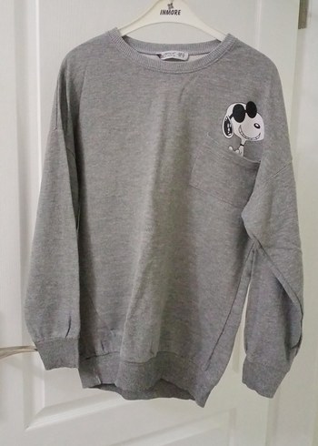 Gri Uzun Kollu Rahat Kesim Sweatshirt - Görsel 4