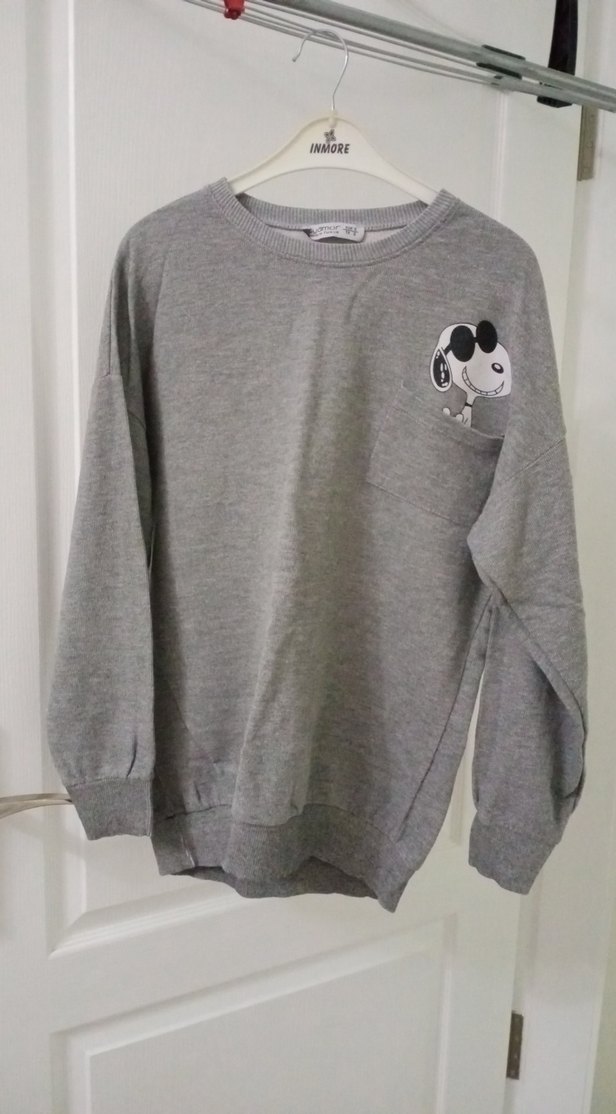 Gri Uzun Kollu Rahat Kesim Sweatshirt - Görsel 4