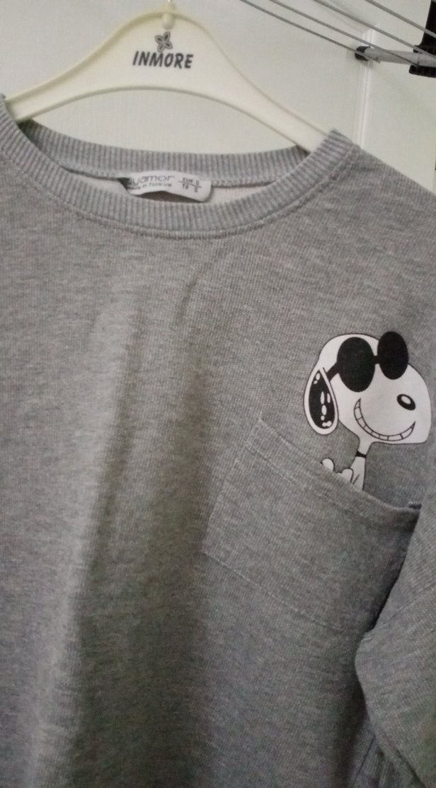 Gri Uzun Kollu Rahat Kesim Sweatshirt - Görsel 2