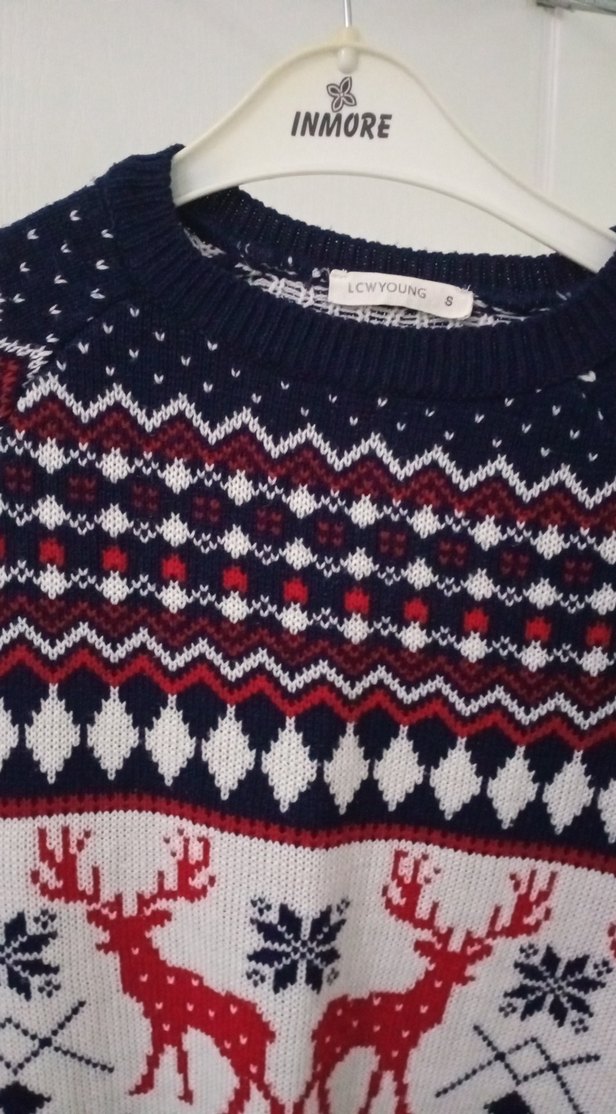 Renkli Desenli Örgü Kadın Kazak - Görsel 2