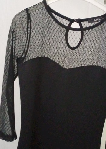 Dantel Detaylı Siyah Midi Gösterişli Elbise - Görsel 2