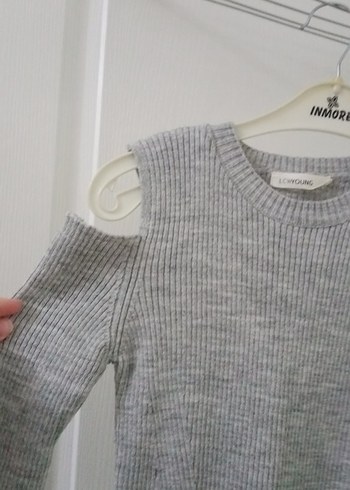 Uzun Gri Triko Kadın Elbise - Görsel 2