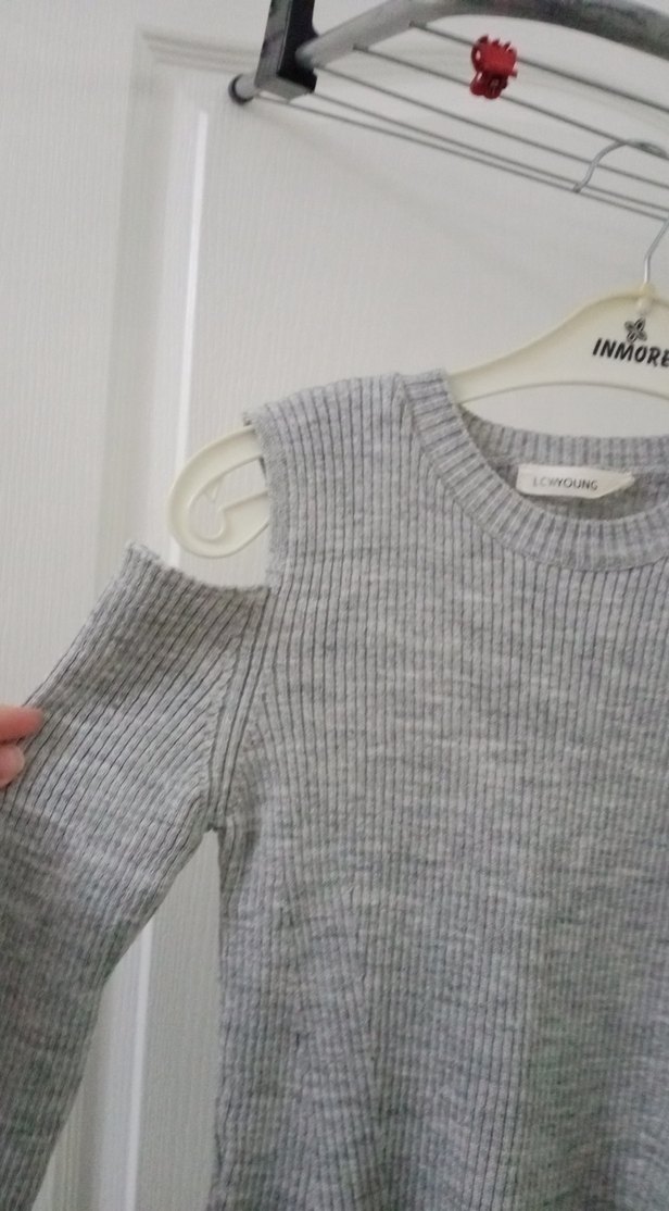 Uzun Gri Triko Kadın Elbise - Görsel 2