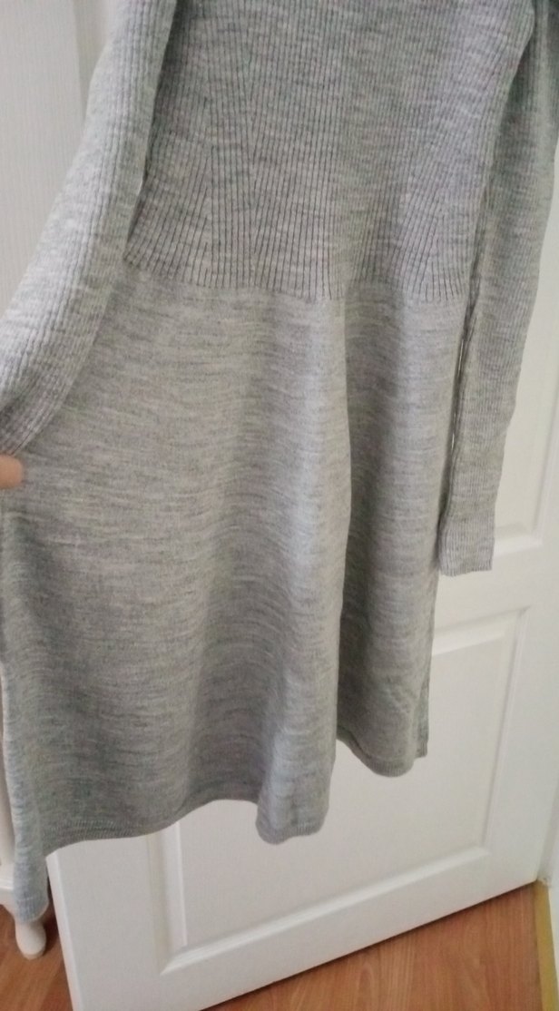 Uzun Gri Triko Kadın Elbise - Görsel 4