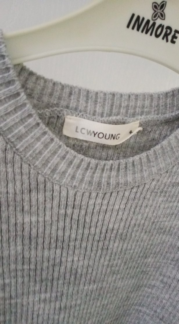 Uzun Gri Triko Kadın Elbise - Görsel 3